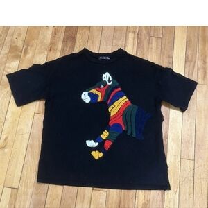 F&H Appliquéd Zebra Sz L Wraparound T-Shirt Colorful Black